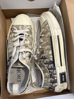 Dior Low-Top Sneakers in Beige and Black Monogram